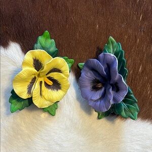 Vintage Ceramic Pansy Wall Plaques – Hand Painted Floral Wall Decor – AGC Inc.